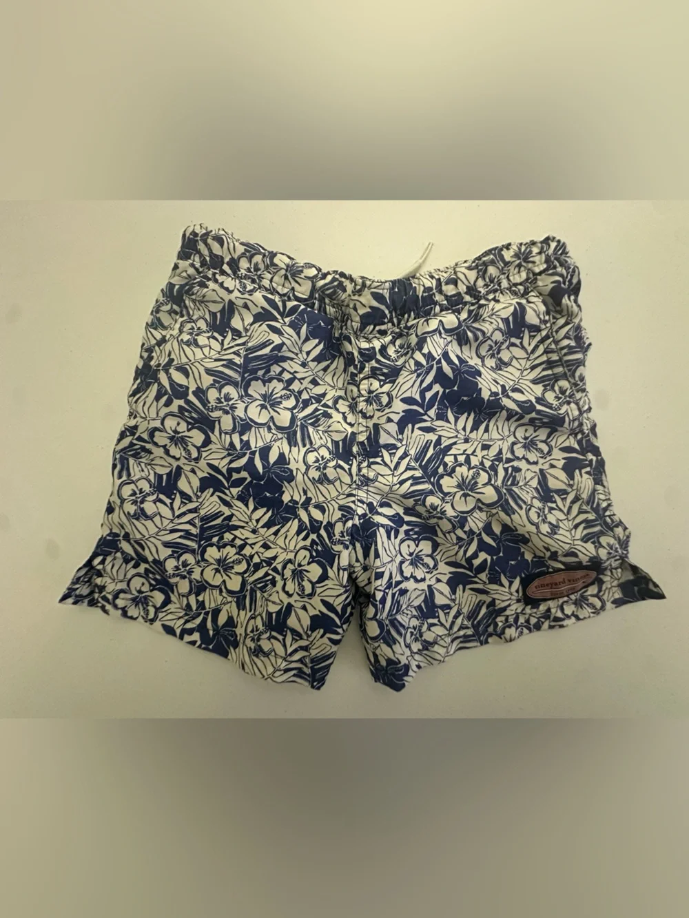 Vineyard Vines Navy and White Floral Kids Swim Trunks